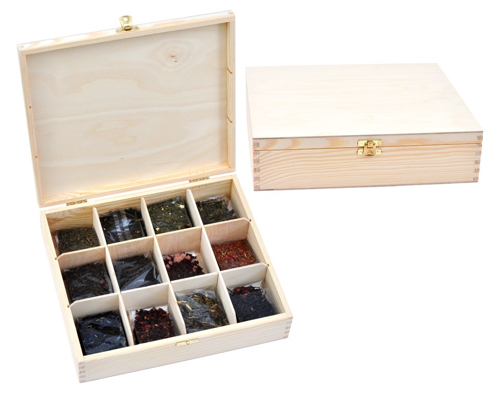 Zestaw 12 herbat w drewnianym pudełku